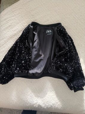 Zara Black Sequined Bomber Jacket
